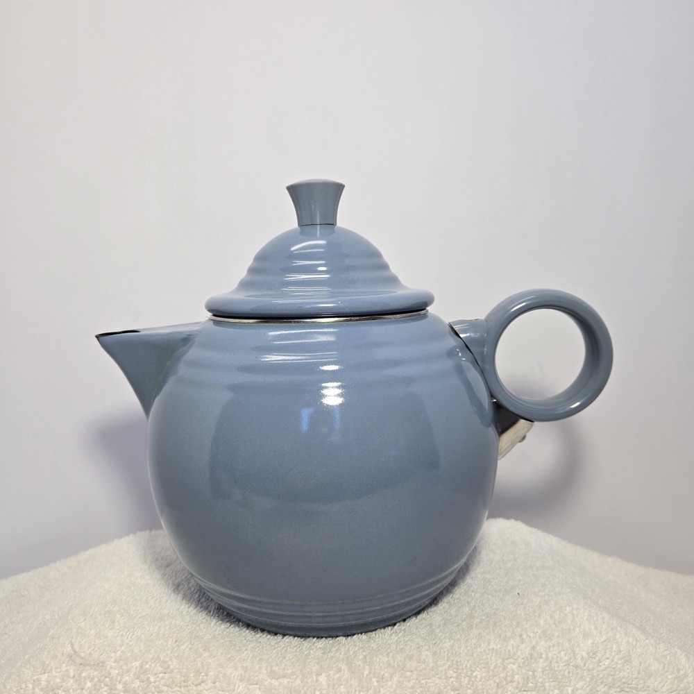 Vtg 80's Blue Fiesta Ware Enamel Tea Kettle Periwinkle Wilton Copco Round Handle
